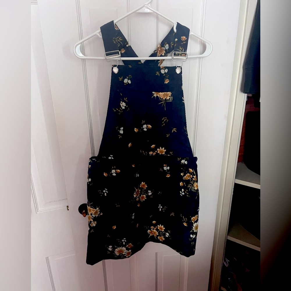 Elodie Floral Corduroy Overall Pinafore Mini Dress M